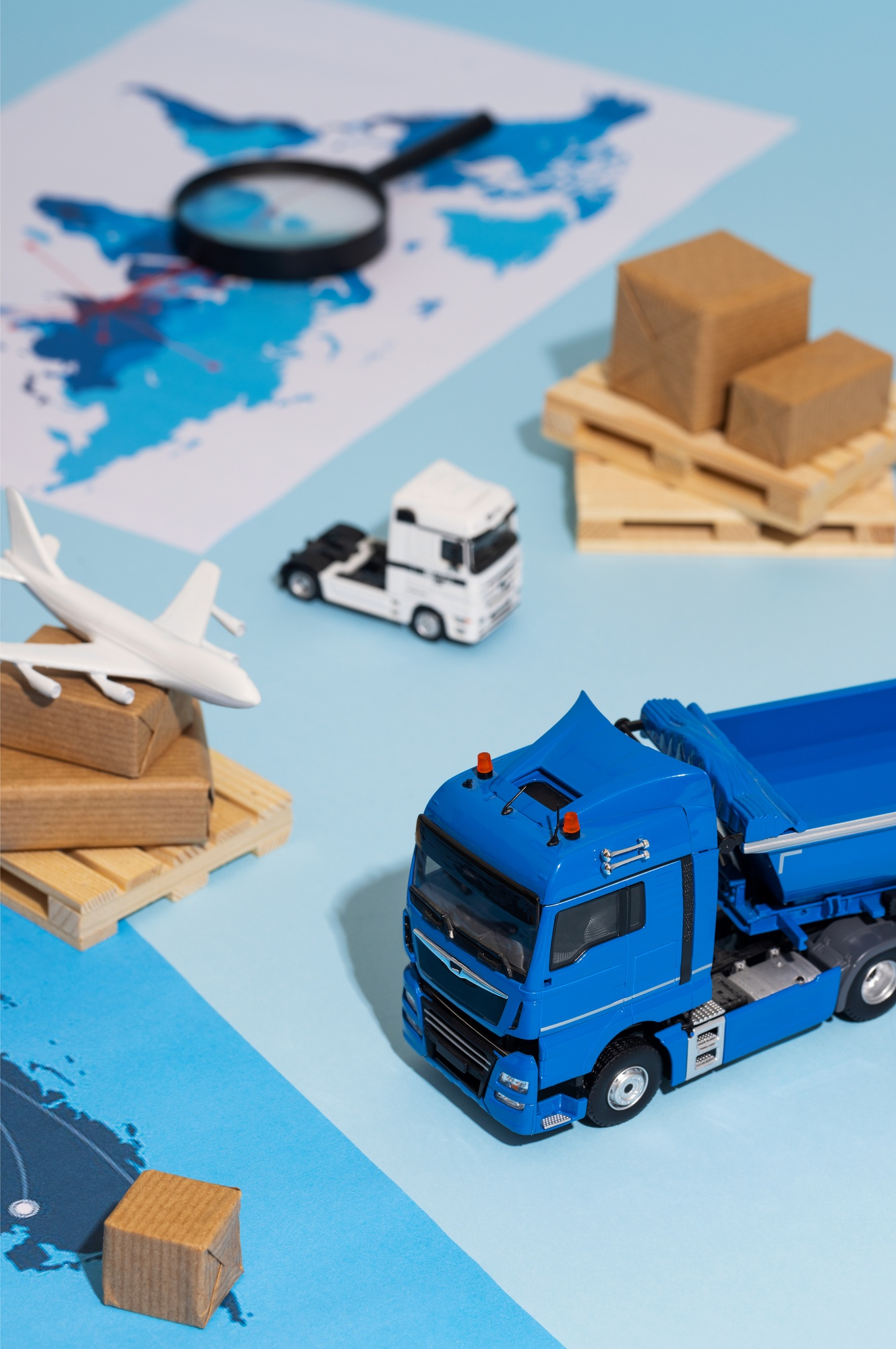 Global logistics map with transportation models